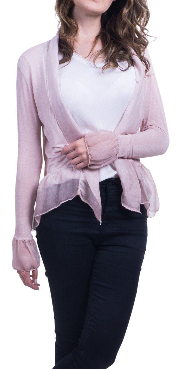 Timori Silk Jacket - Gigi Moda - Made in Italy # 100% Silk, italian silk, Ruffle Sleeve and Bottom Open Jacket, Silk, silk jacket, Silk Top