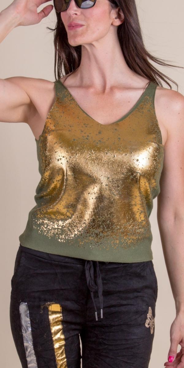 Orsa V-Neck Tank - Gigi Moda - Made in Italy # Gigi Moda, gold detail, Made in Italy, one size, OS, ribbed, Ribbed Knit, Sleeveless, Tank Top, Top, V-Neck