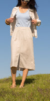 Dolcezza Linen Skirt - Gigi Moda - Made in Italy # comfortable fit, elastic waist, elastic waistband, front pockets, front slit, Gigi Moda, italian brand, italian clothes, italian fashion, italian linen, Linen, midi skirt, Pockets, Skirt, womens fashion