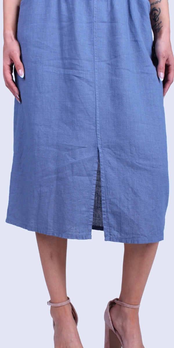 Dolcezza Linen Skirt - Gigi Moda - Made in Italy # comfortable fit, elastic waist, elastic waistband, front pockets, front slit, Gigi Moda, italian brand, italian clothes, italian fashion, italian linen, Linen, midi skirt, Pockets, Skirt, womens fashion