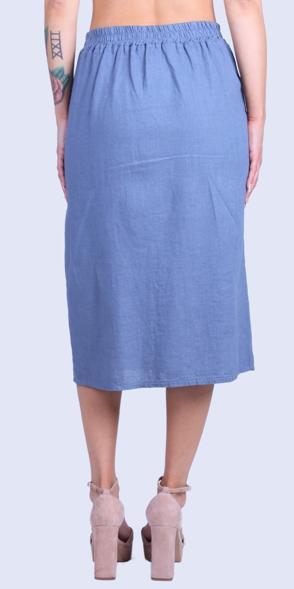 Dolcezza Linen Skirt - Gigi Moda - Made in Italy # comfortable fit, elastic waist, elastic waistband, front pockets, front slit, Gigi Moda, italian brand, italian clothes, italian fashion, italian linen, Linen, midi skirt, Pockets, Skirt, womens fashion