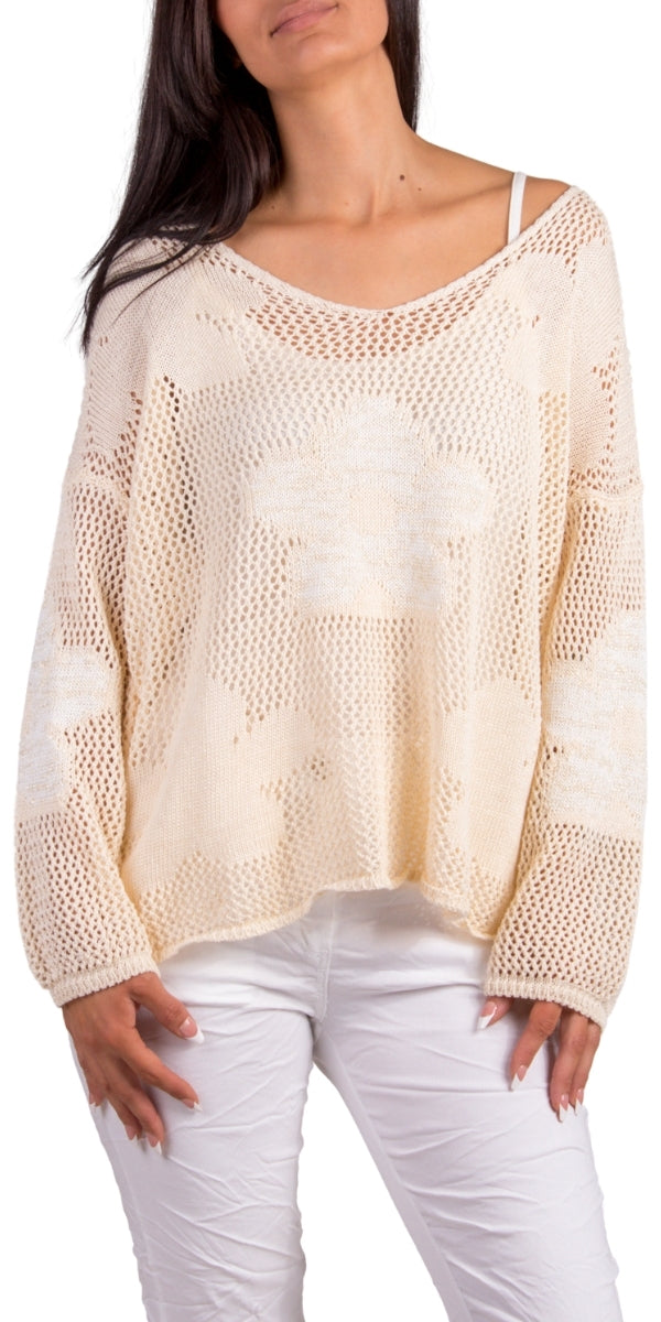 Jesolo Crochet Sweater - Gigi Moda - Made in Italy # Cover Up, Crochet, crochet top, floral, floral design, Floral Print, Gigi Moda, knit sweater, Long Sleeve, Made in Italy, one size, Top