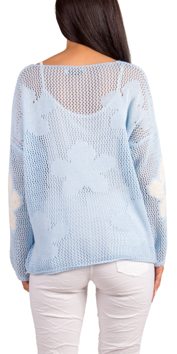 Jesolo Crochet Sweater - Gigi Moda - Made in Italy # Cover Up, Crochet, crochet top, floral, floral design, Floral Print, Gigi Moda, knit sweater, Long Sleeve, Made in Italy, one size, Top