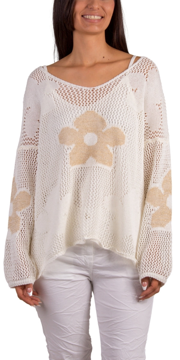 Jesolo Crochet Sweater - Gigi Moda - Made in Italy # Cover Up, Crochet, crochet top, floral, floral design, Floral Print, Gigi Moda, knit sweater, Long Sleeve, Made in Italy, one size, Top
