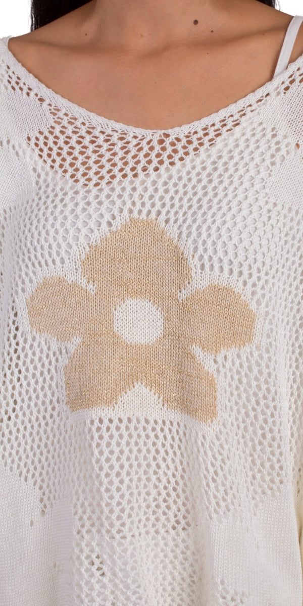Jesolo Crochet Sweater - Gigi Moda - Made in Italy # Cover Up, Crochet, crochet top, floral, floral design, Floral Print, Gigi Moda, knit sweater, Long Sleeve, Made in Italy, one size, Top