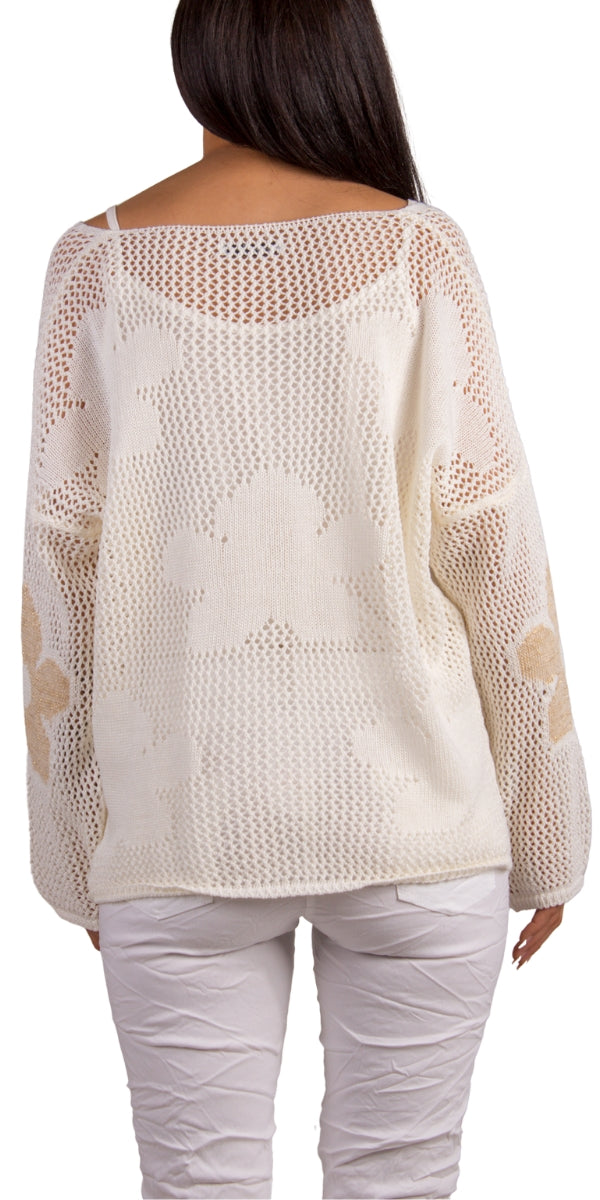 Jesolo Crochet Sweater - Gigi Moda - Made in Italy # Cover Up, Crochet, crochet top, floral, floral design, Floral Print, Gigi Moda, knit sweater, Long Sleeve, Made in Italy, one size, Top