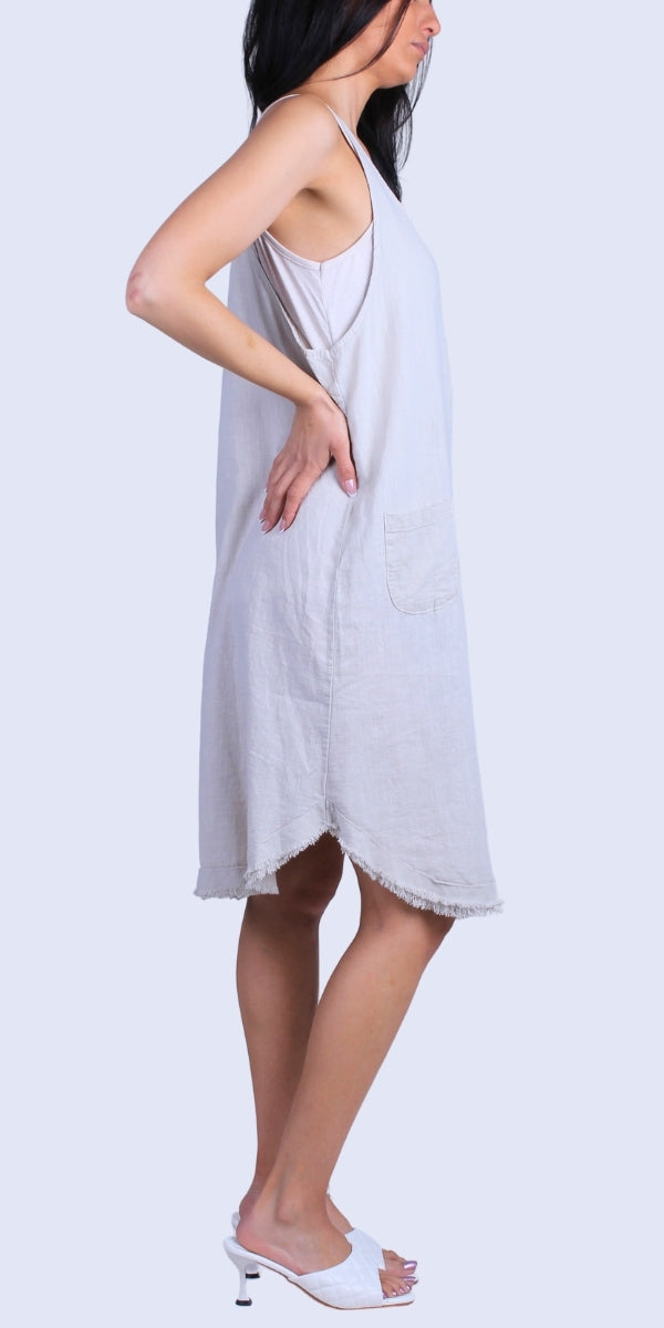 Armonia Linen Dress - Gigi Moda - Made in Italy # Buttons, Dress, Frayed Edge, Gigi Moda, Linen, Made in Italy, one size, OS, pockets, raw edge, Sleeveless