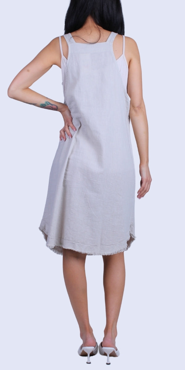 Armonia Linen Dress - Gigi Moda - Made in Italy # Buttons, Dress, Frayed Edge, Gigi Moda, Linen, Made in Italy, one size, OS, pockets, raw edge, Sleeveless