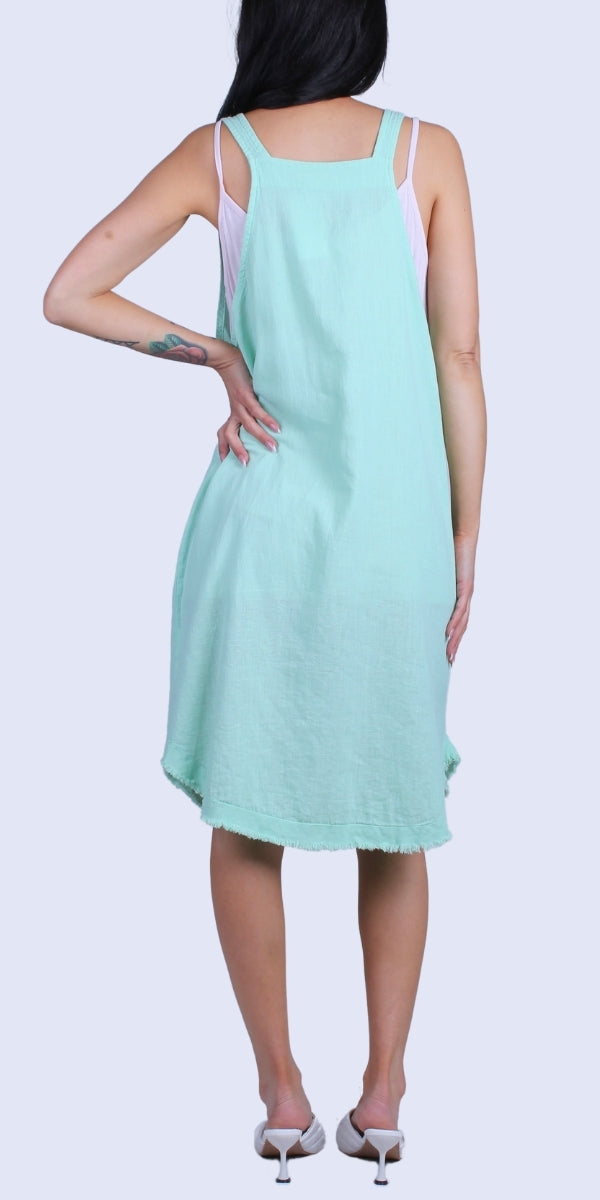 Armonia Linen Dress - Gigi Moda - Made in Italy # Buttons, Dress, Frayed Edge, Gigi Moda, Linen, Made in Italy, one size, OS, pockets, raw edge, Sleeveless