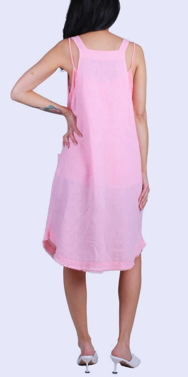 Armonia Linen Dress - Gigi Moda - Made in Italy # Buttons, Dress, Frayed Edge, Gigi Moda, Linen, Made in Italy, one size, OS, pockets, raw edge, Sleeveless
