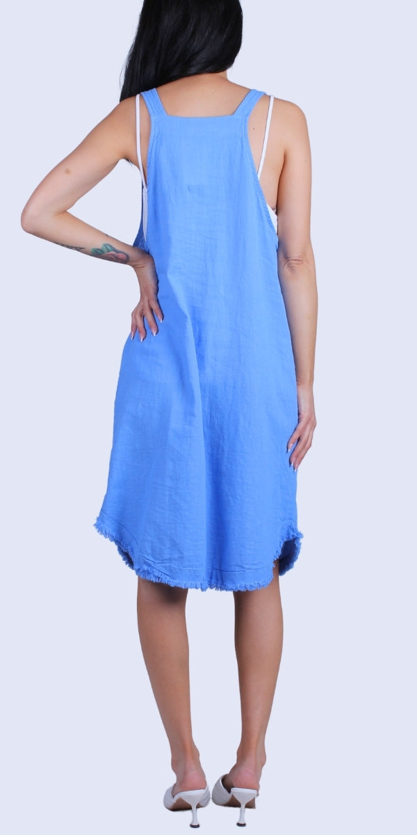 Armonia Linen Dress - Gigi Moda - Made in Italy # Buttons, Dress, Frayed Edge, Gigi Moda, Linen, Made in Italy, one size, OS, pockets, raw edge, Sleeveless