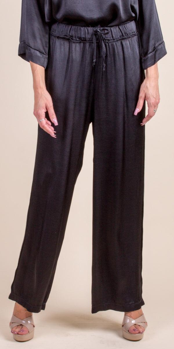 Arezzo Pant - Shop Gigi Moda - Made in Italy # elastic waist, elastic waistband, Gigi Moda, Made in Italy, Pants, Satin, WIDE LEG