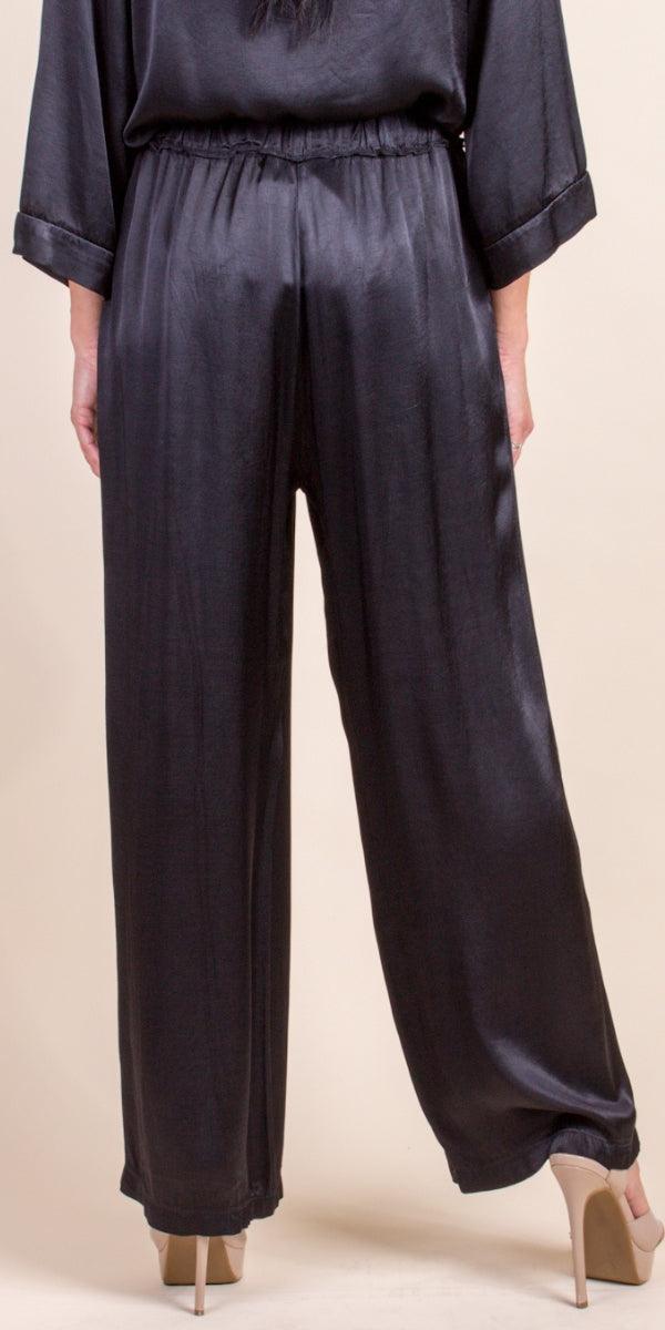 Arezzo Pant - Shop Gigi Moda - Made in Italy # elastic waist, elastic waistband, Gigi Moda, Made in Italy, Pants, Satin, WIDE LEG