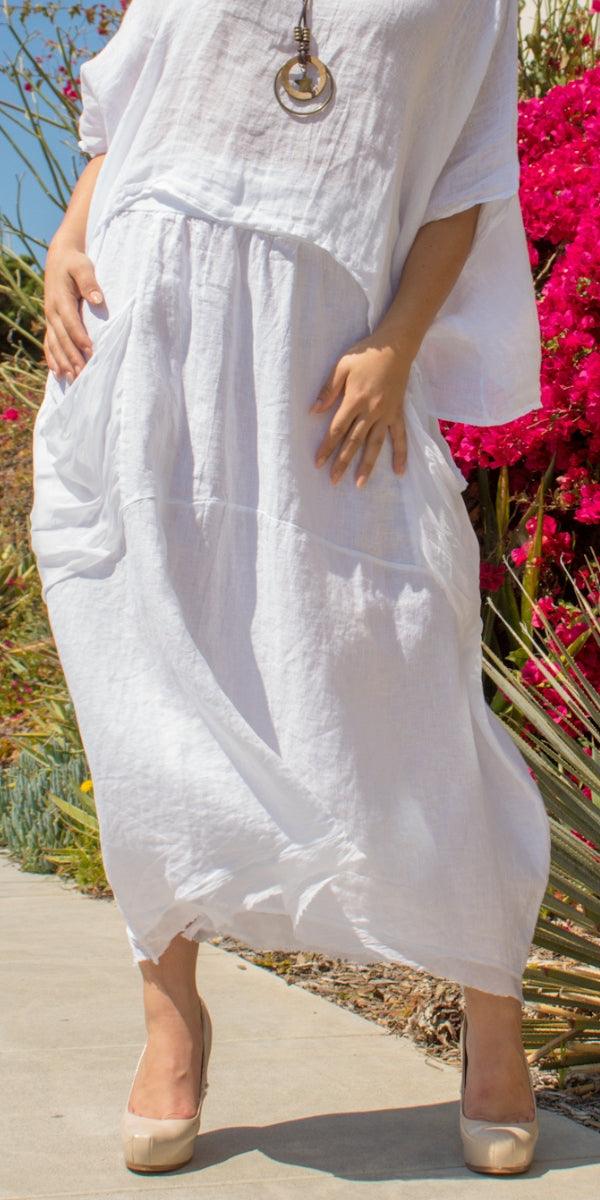 Cremona Linen Skirt - Gigi Moda - Made in Italy # comfortable fit, elastic waist, elastic waistband, Gigi Moda, italian brand, italian clothes, italian fashion, italian linen, Linen, Pockets, raw edge, Silk, womens fashion