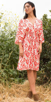 Corta Ikat Print Dress - Gigi Moda - Made in Italy # Dress, gigi moda, ikat, ikat print, Made in Italy, resort wear, ruffled hem, Safari, short dress, ties in back, v neck