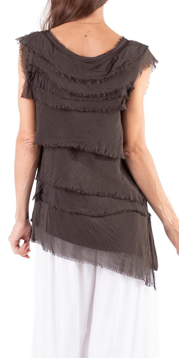Siena Sleeveless Top - Gigi Moda - Made in Italy # Blouse, Gigi Moda, Made in Italy, one size, OS, Ruffle, Silk, Sleeveless, Top