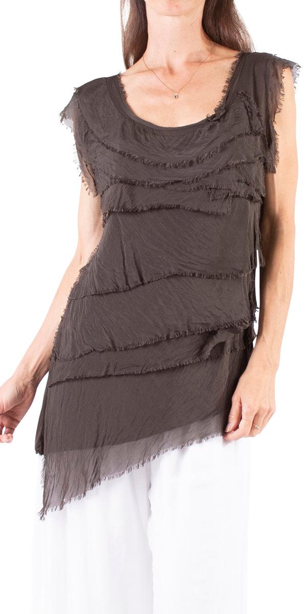 Siena Sleeveless Top - Gigi Moda - Made in Italy # Blouse, Gigi Moda, Made in Italy, one size, OS, Ruffle, Silk, Sleeveless, Top