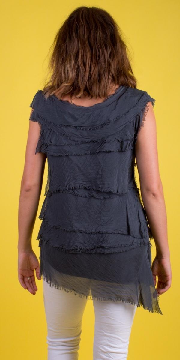 Siena Sleeveless Top - Gigi Moda - Made in Italy # Blouse, Gigi Moda, Made in Italy, one size, OS, Ruffle, Silk, Sleeveless, Top