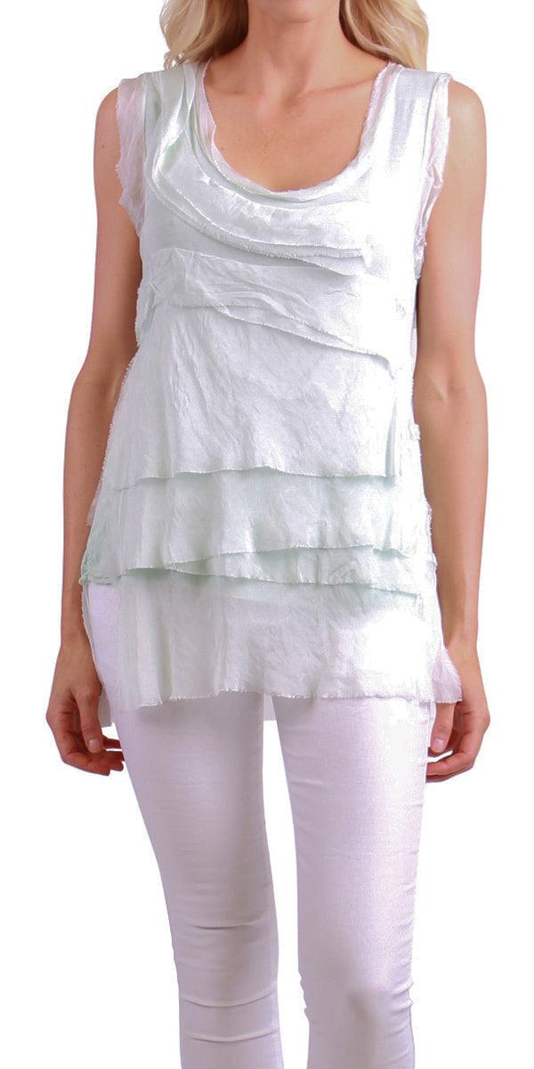 Siena Sleeveless Top - Gigi Moda - Made in Italy # Blouse, Gigi Moda, Made in Italy, one size, OS, Ruffle, Silk, Sleeveless, Top
