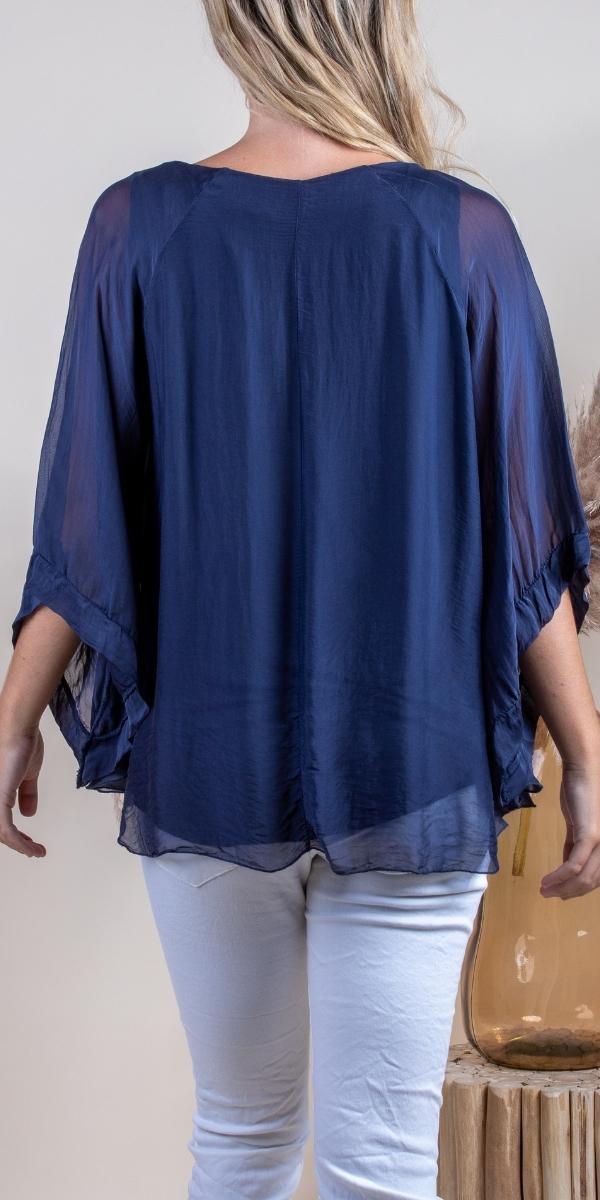 Coletta Silk Top - Gigi Moda - Made in Italy # 100% Silk, Bell sleeve, Blouse, italian blouse, italian tank top, italian top, Made in Italy, OS, resort wear, Silk, silk blouse, Top