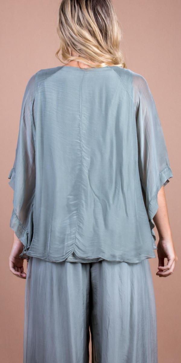 Coletta Silk Top - Gigi Moda - Made in Italy # 100% Silk, Bell sleeve, Blouse, italian blouse, italian tank top, italian top, Made in Italy, OS, resort wear, Silk, silk blouse, Top