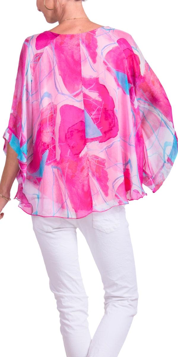 Coletta Abstract Silk Top - Gigi Moda - Made in Italy # 100% Silk, Abstract, abstract print, Bell sleeve, Blouse, italian blouse, italian tank top, italian top, Made in Italy, maxretail, OS, resort wear, Silk, silk blouse, Top