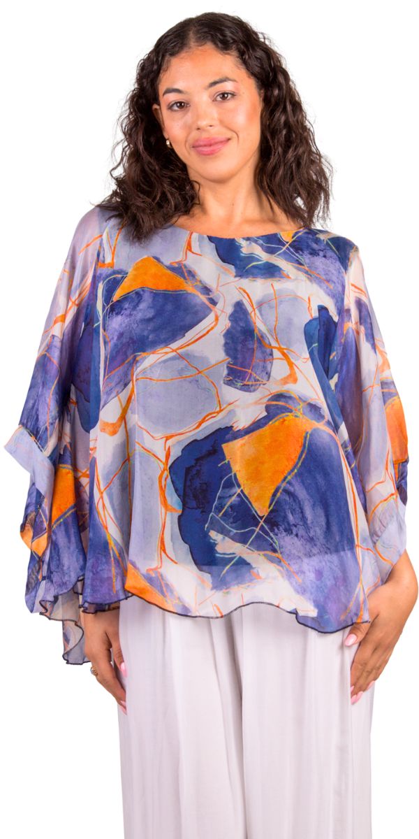 Coletta Abstract Silk Top - Gigi Moda - Made in Italy # 100% Silk, Abstract, abstract print, Bell sleeve, Blouse, italian blouse, italian tank top, italian top, Made in Italy, maxretail, OS, resort wear, Silk, silk blouse, Top