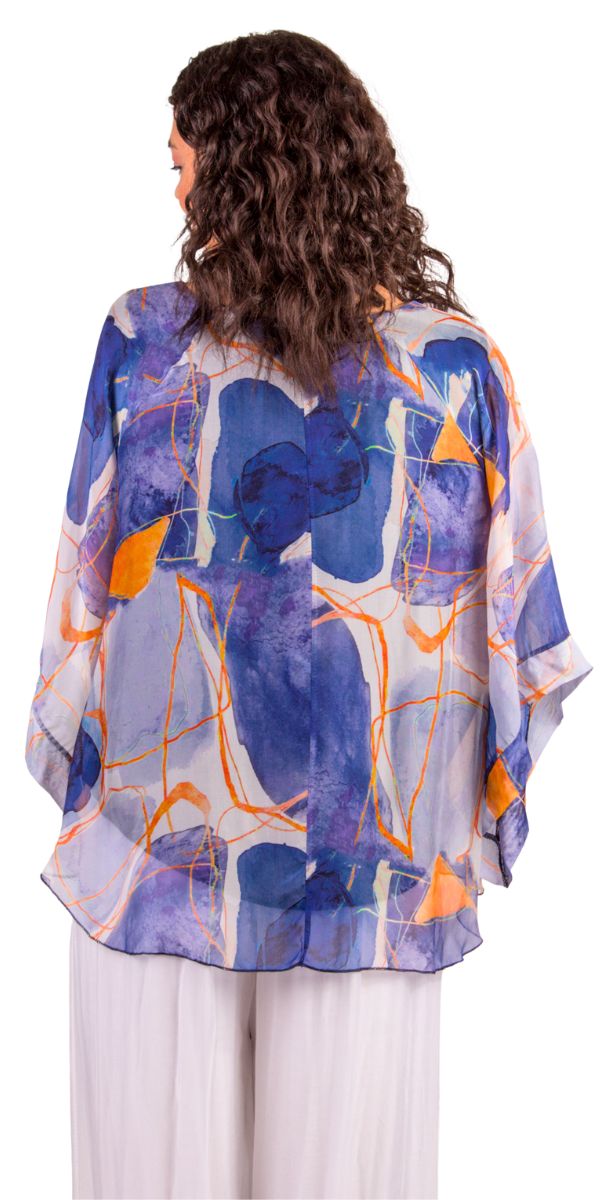 Coletta Abstract Silk Top - Gigi Moda - Made in Italy # 100% Silk, Abstract, abstract print, Bell sleeve, Blouse, italian blouse, italian tank top, italian top, Made in Italy, maxretail, OS, resort wear, Silk, silk blouse, Top