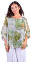 Coletta Abstract Silk Top - Gigi Moda - Made in Italy # 100% Silk, Abstract, abstract print, Bell sleeve, Blouse, italian blouse, italian tank top, italian top, Made in Italy, maxretail, OS, resort wear, Silk, silk blouse, Top