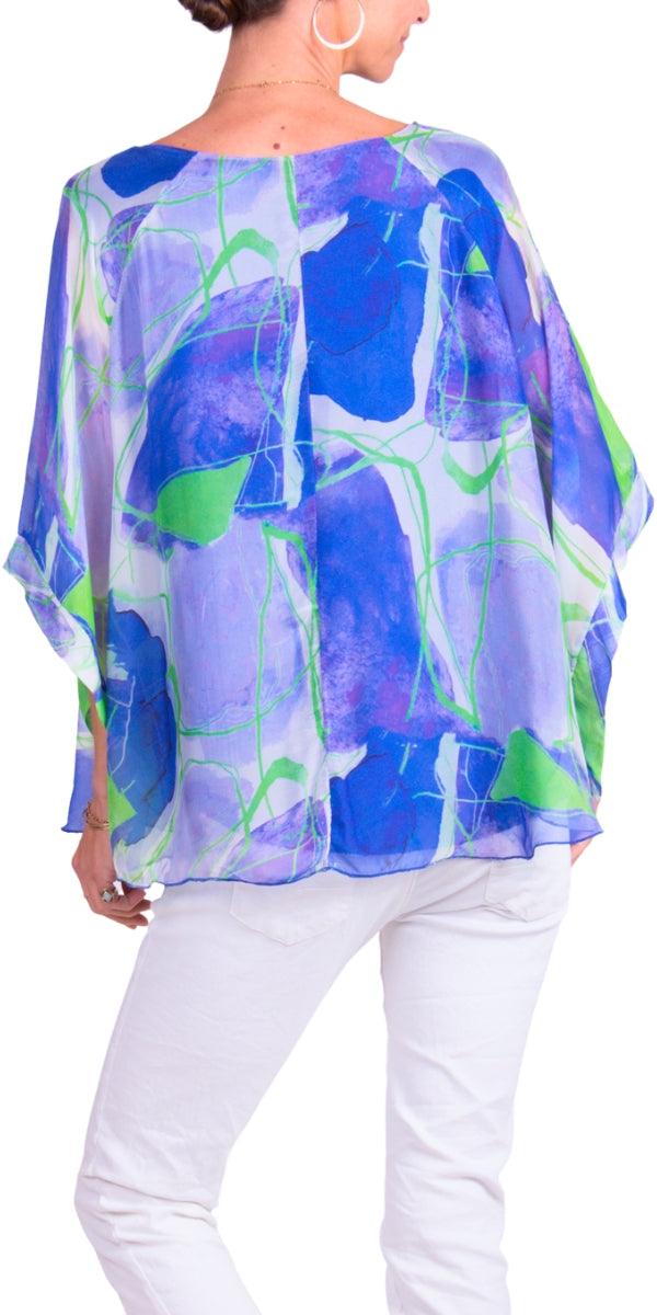 Coletta Abstract Silk Top - Gigi Moda - Made in Italy # 100% Silk, Abstract, abstract print, Bell sleeve, Blouse, italian blouse, italian tank top, italian top, Made in Italy, maxretail, OS, resort wear, Silk, silk blouse, Top