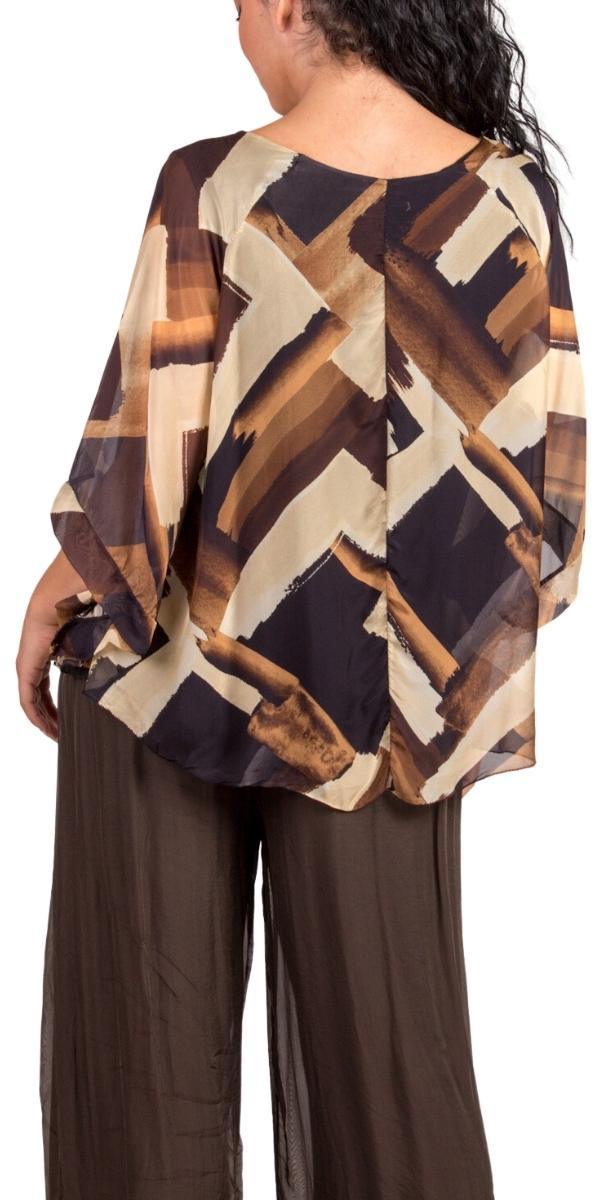 Coletta Brushstroke Silk Top - Gigi Moda - Made in Italy # 100% Silk, Bell sleeve, Blouse, Brush Stroke, brush stroke print, brushstroke print, italian blouse, italian tank top, italian top, Made in Italy, maxretail, OS, resort wear, Silk, silk blouse, Top