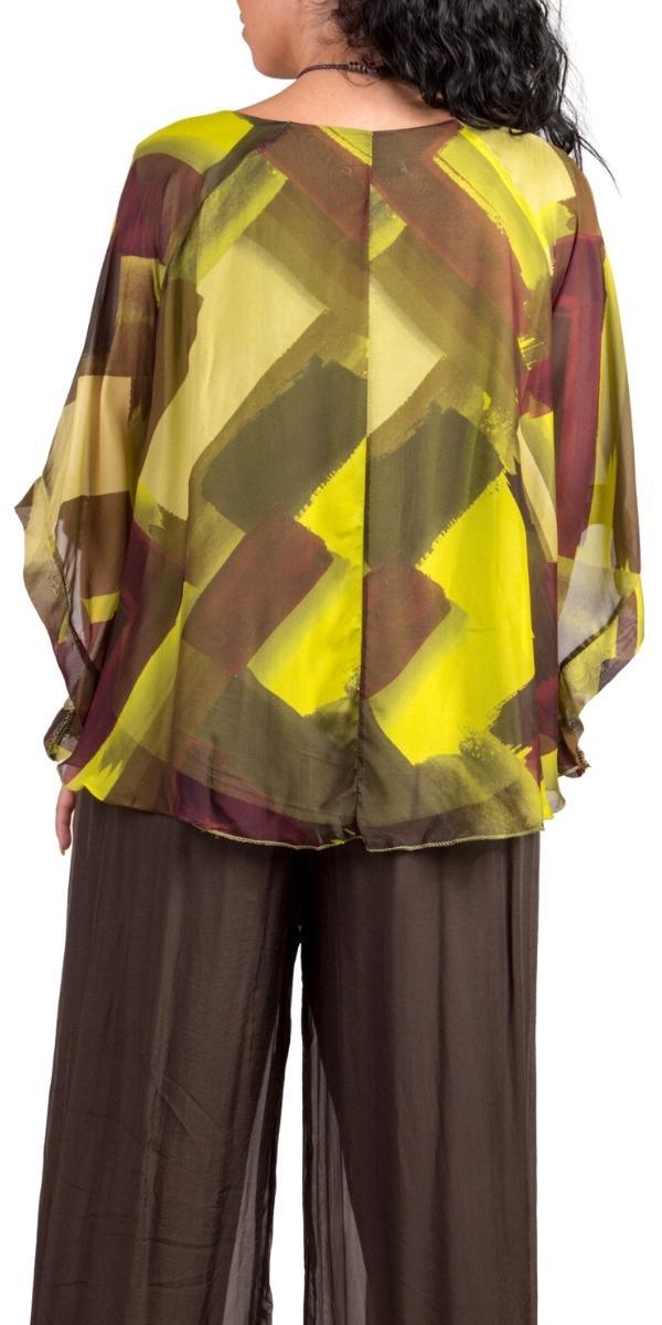 Coletta Brushstroke Silk Top - Gigi Moda - Made in Italy # 100% Silk, Bell sleeve, Blouse, Brush Stroke, brush stroke print, brushstroke print, italian blouse, italian tank top, italian top, Made in Italy, maxretail, OS, resort wear, Silk, silk blouse, Top