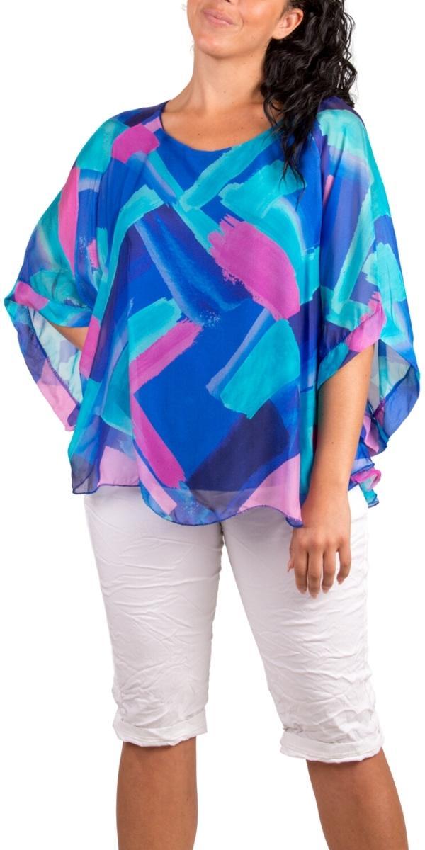 Coletta Brushstroke Silk Top - Gigi Moda - Made in Italy # 100% Silk, Bell sleeve, Blouse, Brush Stroke, brush stroke print, brushstroke print, italian blouse, italian tank top, italian top, Made in Italy, maxretail, OS, resort wear, Silk, silk blouse, Top