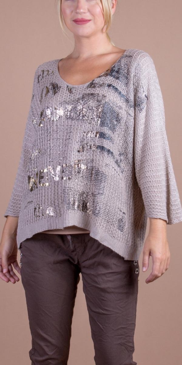 Lustro Knit Sweater - Gigi Moda - Made in Italy # comforatable fit, Gigi Moda, gigi moda. made in italy, graffiti, Knit, knit sweater, Long Sleeve, made in italy, script, shop gigi moda, Sweater, womans clothing, writing