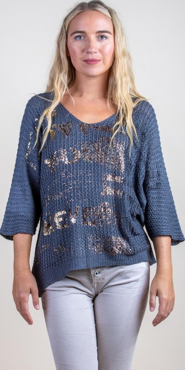 Lustro Knit Sweater - Gigi Moda - Made in Italy # comforatable fit, Gigi Moda, gigi moda. made in italy, graffiti, Knit, knit sweater, Long Sleeve, made in italy, script, shop gigi moda, Sweater, womans clothing, writing