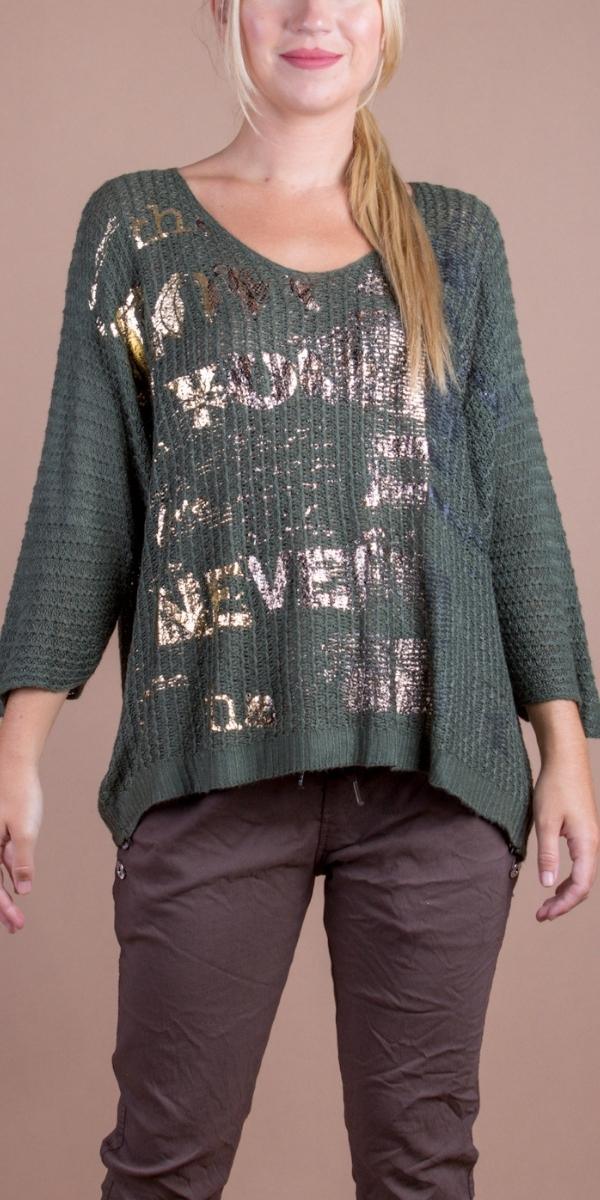 Lustro Knit Sweater - Gigi Moda - Made in Italy # comforatable fit, Gigi Moda, gigi moda. made in italy, graffiti, Knit, knit sweater, Long Sleeve, made in italy, script, shop gigi moda, Sweater, womans clothing, writing