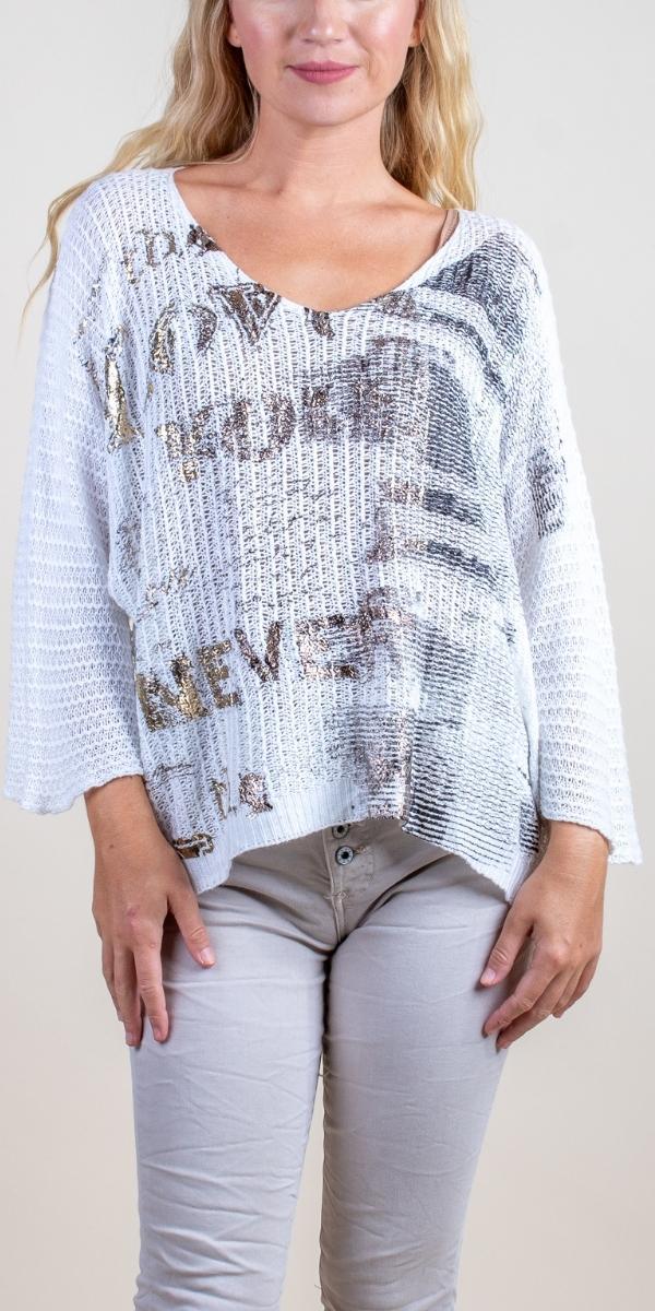 Lustro Knit Sweater - Gigi Moda - Made in Italy # comforatable fit, Gigi Moda, gigi moda. made in italy, graffiti, Knit, knit sweater, Long Sleeve, made in italy, script, shop gigi moda, Sweater, womans clothing, writing