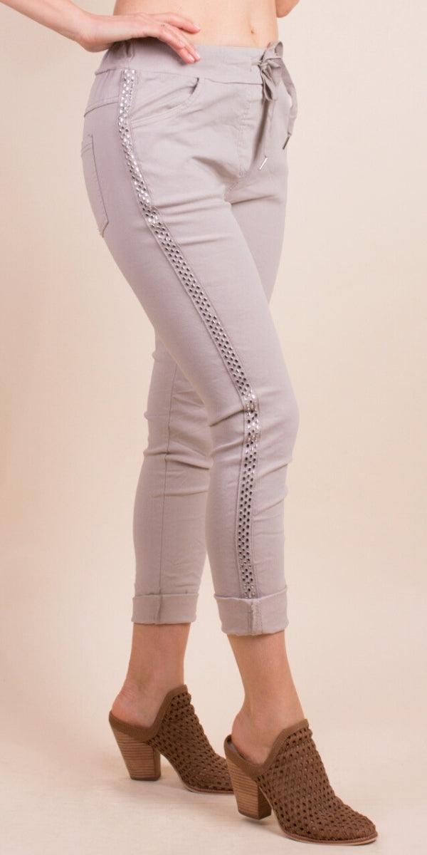Il Chiodo Pants - Gigi Moda - Made in Italy # cropped pant, Cropped pants, drawstring pant, drawstring pants, free shipping, Gigi Moda, Made in Italy, one size, OS, Pants, patches, studded, Tie waist