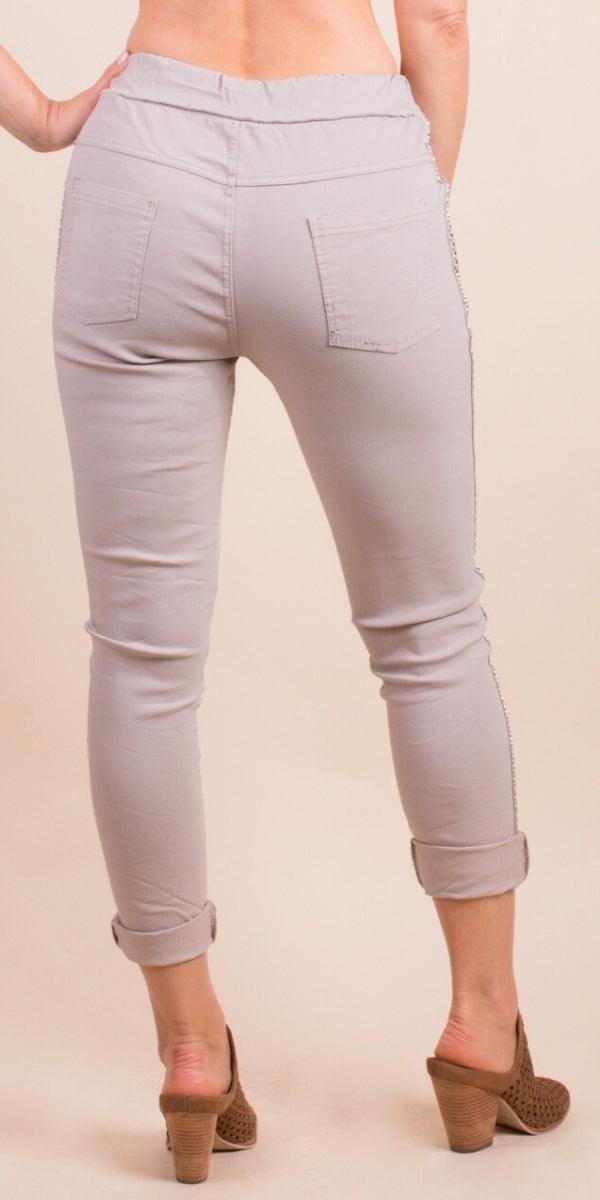 Il Chiodo Pants - Gigi Moda - Made in Italy # cropped pant, Cropped pants, drawstring pant, drawstring pants, free shipping, Gigi Moda, Made in Italy, one size, OS, Pants, patches, studded, Tie waist