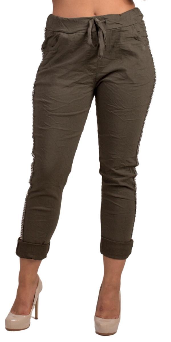 Il Chiodo Pants - Gigi Moda - Made in Italy # cropped pant, Cropped pants, drawstring pant, drawstring pants, free shipping, Gigi Moda, Made in Italy, one size, OS, Pants, patches, studded, Tie waist