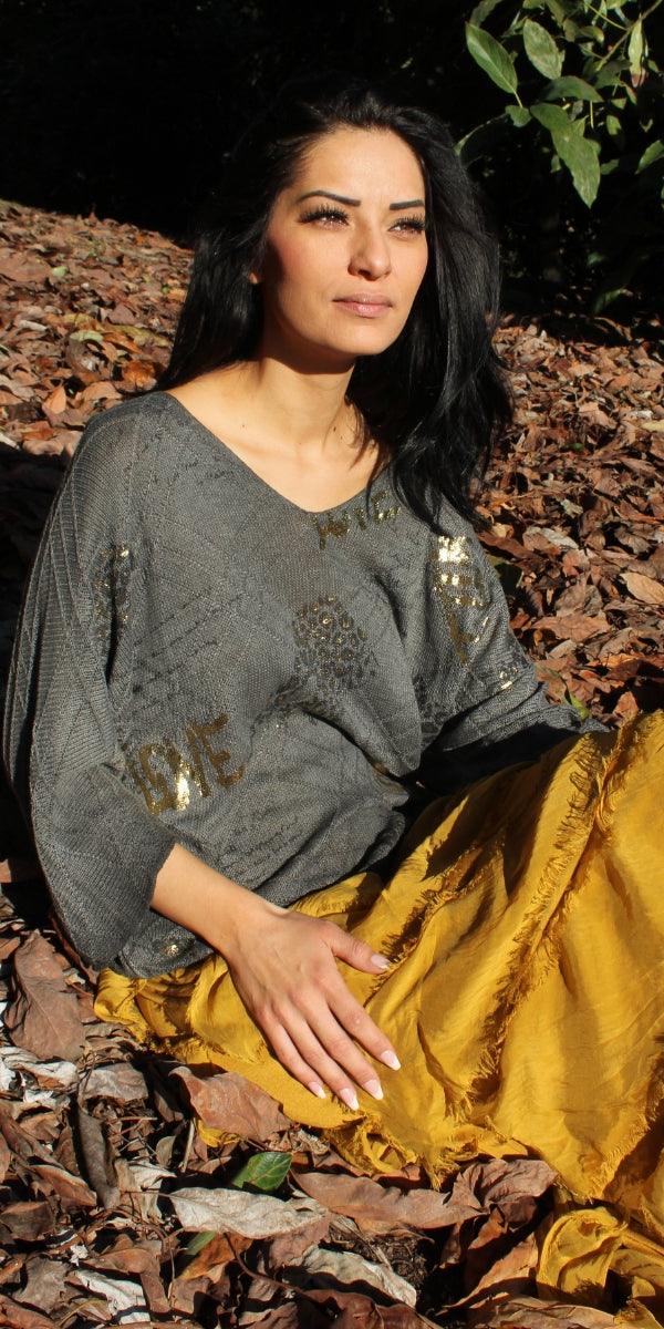 Ardito Knit Sweater - Gigi Moda - Made in Italy # animal print, comforatable fit, fall sweater, Gigi Moda, Knit, knit sweater, Long Sleeve, made in italy, Metallic, shop gigi moda, Sweater, womans clothing, writing