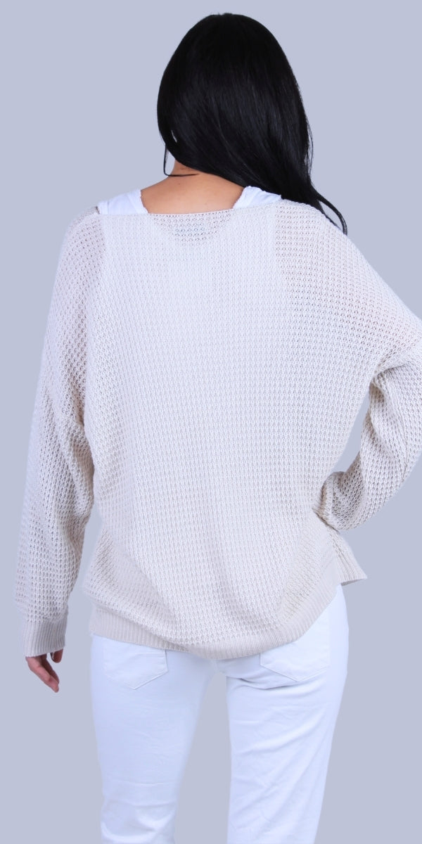 Sara Knit Sweater - Gigi Moda - Made in Italy # Gigi Moda, Knit, knit sweater, Long Sleeve, made in italy, one size, Sweater, Top, V Neck