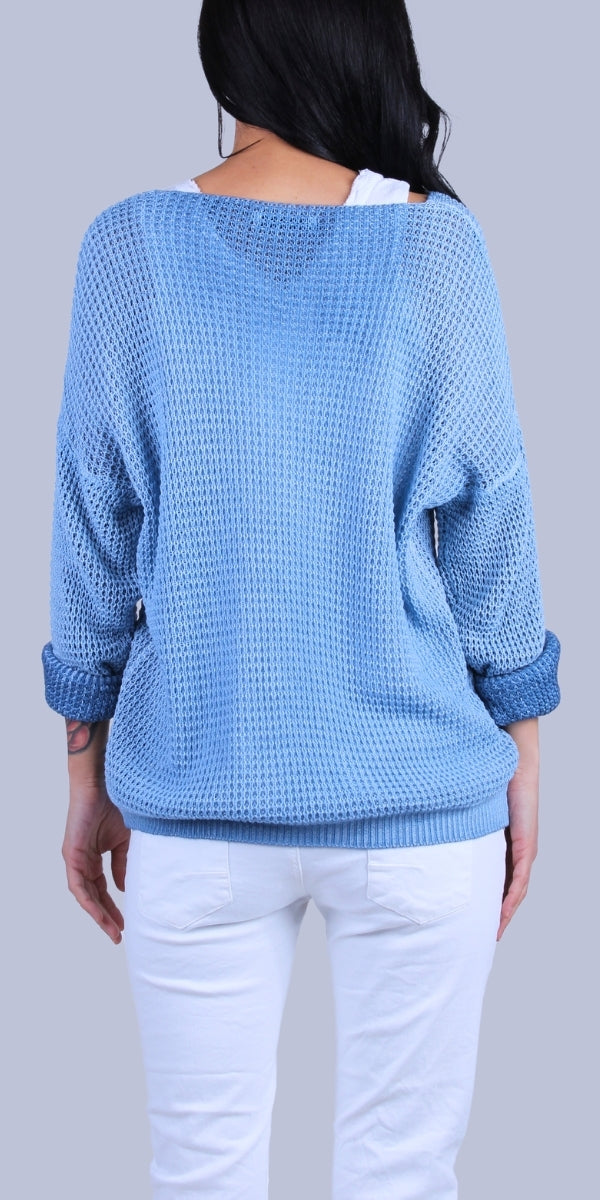 Sara Knit Sweater - Gigi Moda - Made in Italy # Gigi Moda, Knit, knit sweater, Long Sleeve, made in italy, one size, Sweater, Top, V Neck