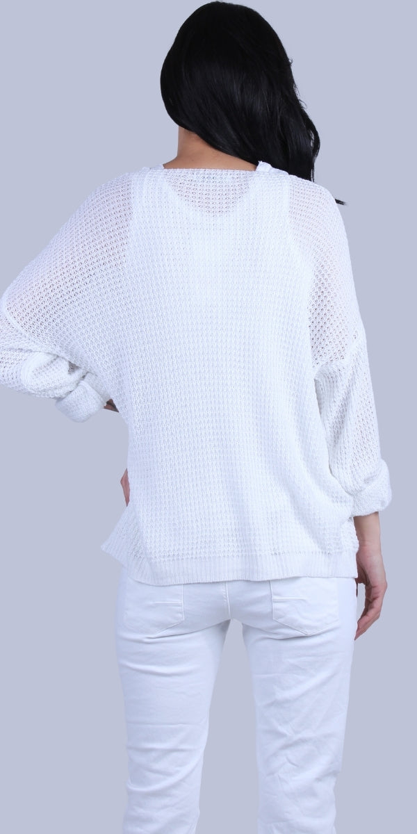 Sara Knit Sweater - Gigi Moda - Made in Italy # Gigi Moda, Knit, knit sweater, Long Sleeve, made in italy, one size, Sweater, Top, V Neck