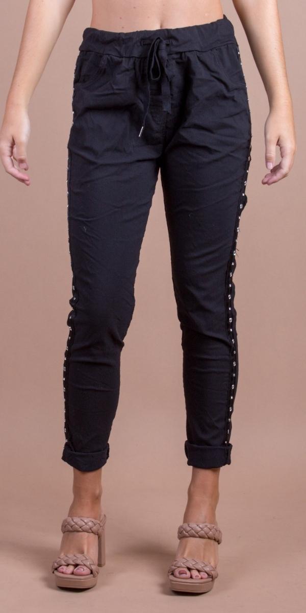 Savona Pants - Shop Gigi Moda - Made in Italy # cropped pant, Cropped pants, drawstring pant, drawstring pants, free shipping, Gigi Moda, Made in Italy, one size, Pants, rhinestone, studded, Tie waist