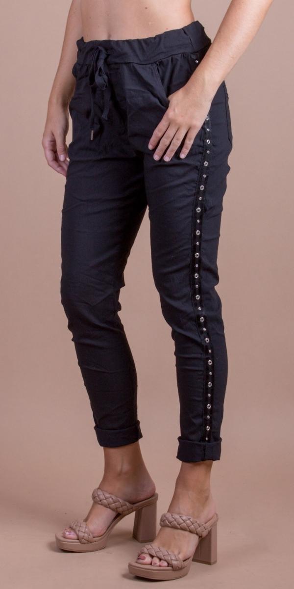 Savona Pants - Shop Gigi Moda - Made in Italy # cropped pant, Cropped pants, drawstring pant, drawstring pants, free shipping, Gigi Moda, Made in Italy, one size, Pants, rhinestone, studded, Tie waist