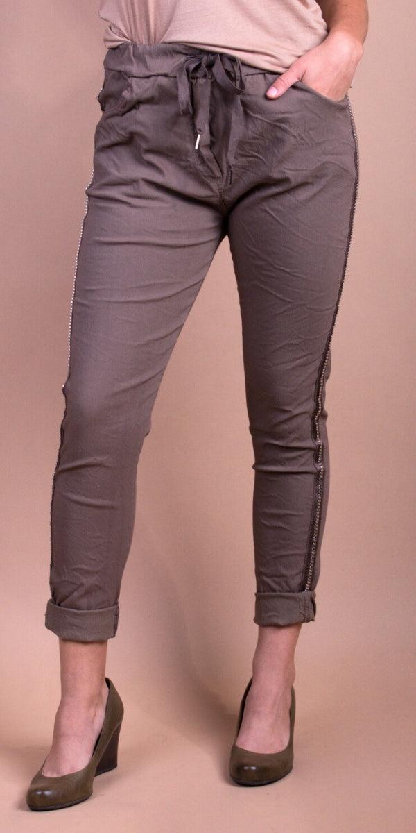 Carlo Pants - Gigi Moda - Made in Italy # cropped pant, Cropped pants, drawstring pant, drawstring pants, free shipping, Gigi Moda, Made in Italy, one size, OS, Pants, patches, studded, Tie waist