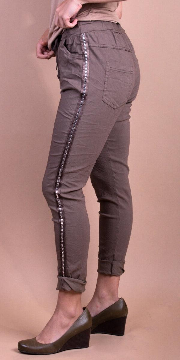 Carlo Pants - Gigi Moda - Made in Italy # cropped pant, Cropped pants, drawstring pant, drawstring pants, free shipping, Gigi Moda, Made in Italy, one size, OS, Pants, patches, studded, Tie waist