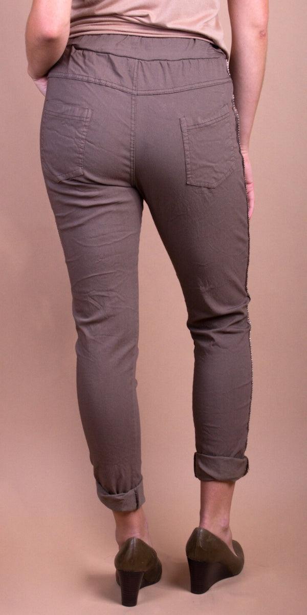 Carlo Pants - Gigi Moda - Made in Italy # cropped pant, Cropped pants, drawstring pant, drawstring pants, free shipping, Gigi Moda, Made in Italy, one size, OS, Pants, patches, studded, Tie waist