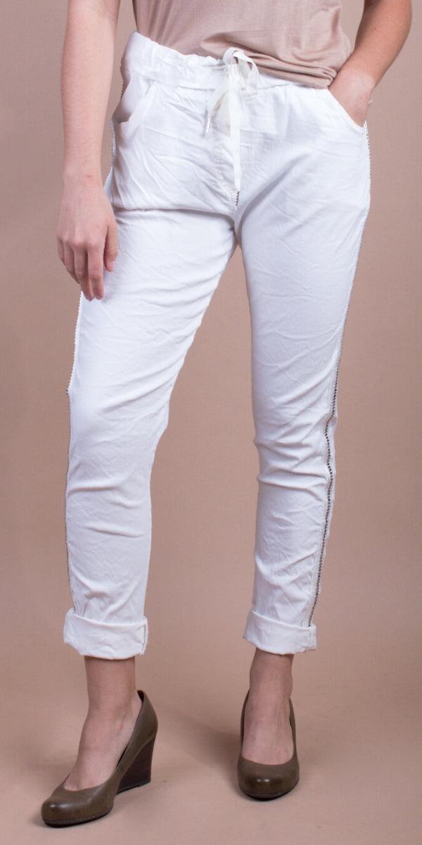 Carlo Pants - Gigi Moda - Made in Italy # cropped pant, Cropped pants, drawstring pant, drawstring pants, free shipping, Gigi Moda, Made in Italy, one size, OS, Pants, patches, studded, Tie waist